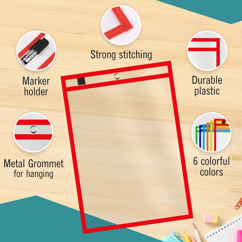 EXTRIC 24 Pack Dry-Erase Sheets, Clear Plastic Paper Sleeves, Assorted Color, 10x16 inches, 24 Pieces - Image 2